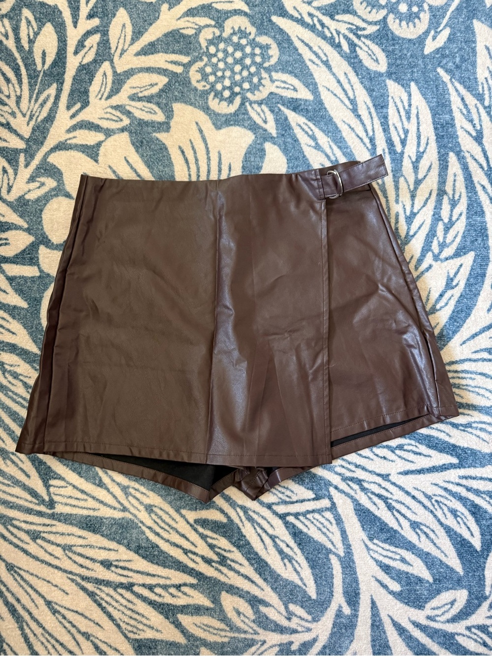 Cider Brown Faux Leather Wrap Skort with Side Buckle